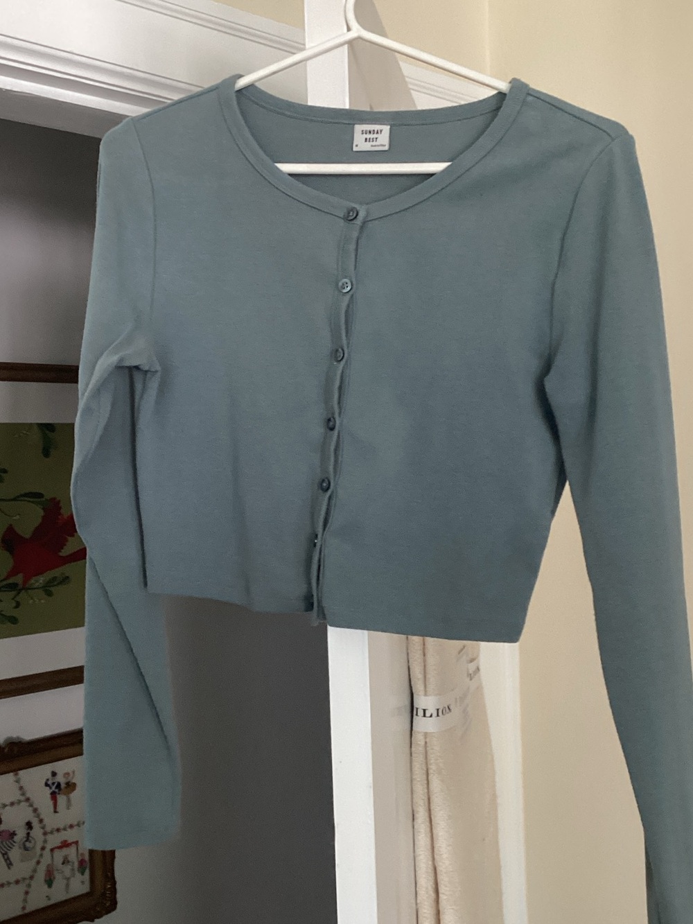 Aritzia Sunday Best Dusty Blue Cropped Button-Up Cardigan